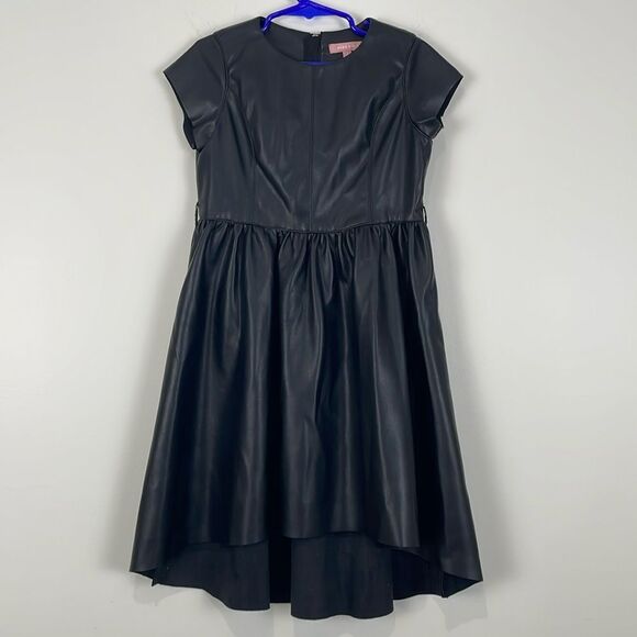 BCBG Girls Faux Leather Dress 5T Black Waterfall Hemline - Picture 1 of 7